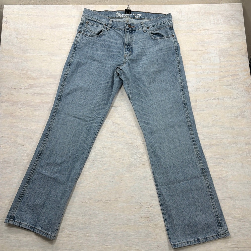 Wrangler Jeans Retro Relaxed Bootcut 36x32 Light Wash Denim Mens WRT20CR